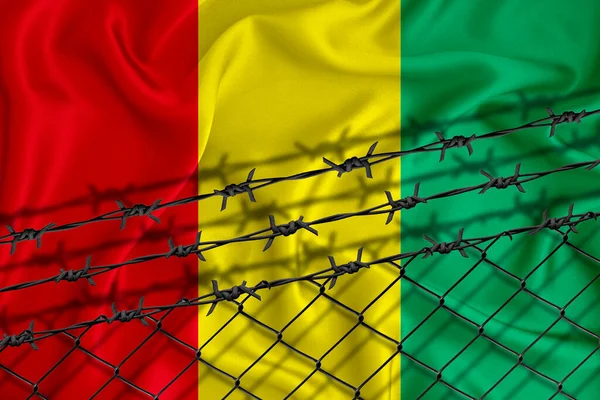 Guinea Zászló Fejlesztése Kerítésháló Szögesdrót Emigránsok Elszigeteltsége Helyet Sms Nek — Stock Fotó