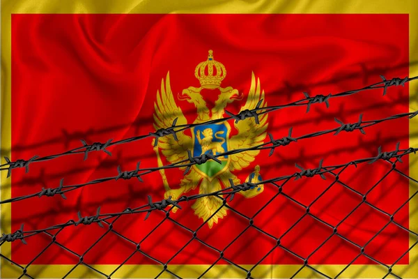 Montenegro Desenvolvimento Bandeira Cerca Malha Arame Farpado Conceito Isolamento Dos — Fotografia de Stock