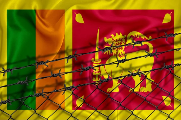 Výstavba Srílanské Vlajky Pletivo Ostnatý Drát Koncept Izolace Emigrantů Místem — Stock fotografie