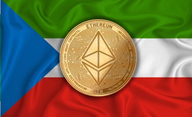 Ekvator Gine bayrağı, bayraklı altın sikke. Engelleme zinciri, bitcoin, para birimi ademi merkeziyeti. 3d oluşturma