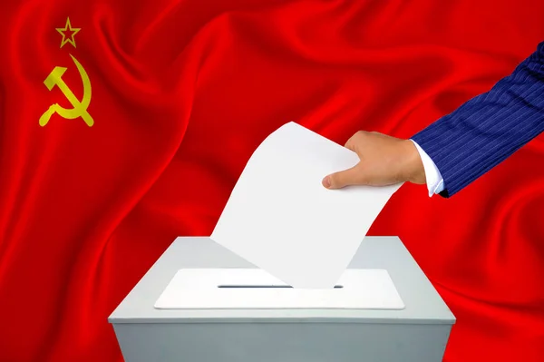 Wahlen Land Wahlen Der Wahlurne Die Hand Eines Mannes Wirft — Stockfoto