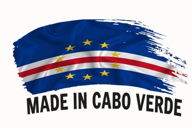 Cabo Verde el yazısıyla yazılmış klasik kurdele bayrağı, fırça darbesi, tipografi harfleri, beyaz arkaplanda logo etiketi afişi..