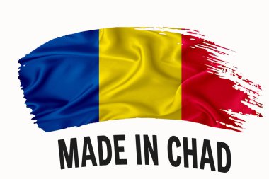 Chad el yapımı klasik kurdele bayrağı, fırça darbesi, tipografi harfleri beyaz arkaplanda logo etiket pankartı.