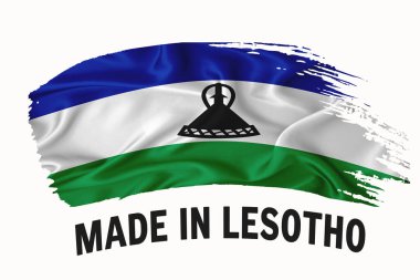 Lesotho el yazısıyla yazılmış klasik kurdele bayrağı, fırça darbesi, tipografi harfleri, beyaz arkaplanda logo etiket pankartı..