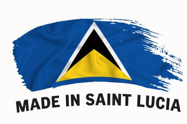 Saint Lucia el yazısıyla yapılan klasik kurdele bayrağı, fırça darbesi, tipografi harfleri beyaz arka planda logo etiketi afişi..