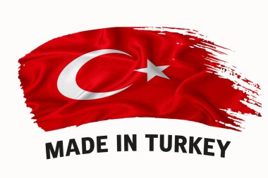 Türkiye 'de el yazısıyla yazılmış klasik kurdele bayrağı, fırça darbesi, tipografi harfleri, beyaz arkaplanda logo etiketi afişi.