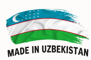 Özbekistan el yazısıyla yazılmış klasik kurdele bayrağı, fırça darbesi, tipografi harfleri, beyaz arkaplanda logo etiketi afişi.