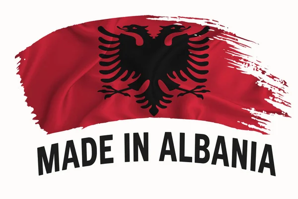 Made Albania Handwritten Vintage Ribbon Flag Pincelada Tipografia Lettering Logo — Fotografia de Stock