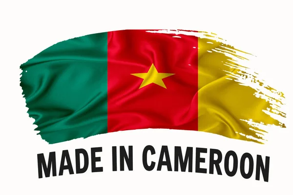Виготовлений Камеруні Рукописний Вінтажний Прапор Мазка Пензля Типографія Написом Логотип — стокове фото