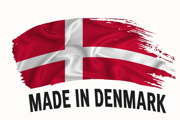 Made Denmark Handwritten Vintage Ribbon Flag Pincelada Tipografia Lettering Logo — Fotografia de Stock