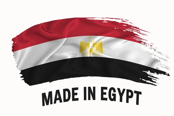 Fabriqué Egypte Drapeau Ruban Vintage Écrit Main Coup Pinceau Typographie — Photo