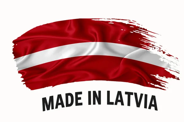 ラトビアで作られた手書きのヴィンテージリボンフラグ ブラシストローク タイポグラフィのレタリングロゴラベルバナー白い背景に — ストック写真