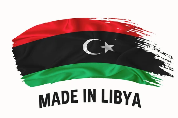 Gemaakt Libië Handgeschreven Vintage Lint Vlag Penseelstreek Typografie Belettering Logo — Stockfoto