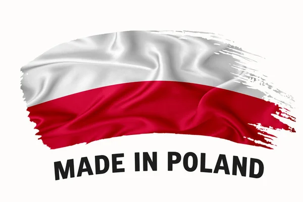 Gemaakt Polen Handgeschreven Vintage Lint Vlag Penseelstreek Typografie Belettering Logo — Stockfoto