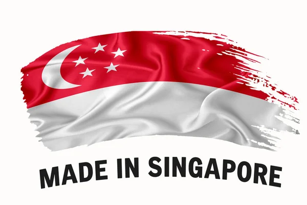 Made Singapore Handwritten Vintage Ribbon Flag Pincelada Tipografia Lettering Logo — Fotografia de Stock