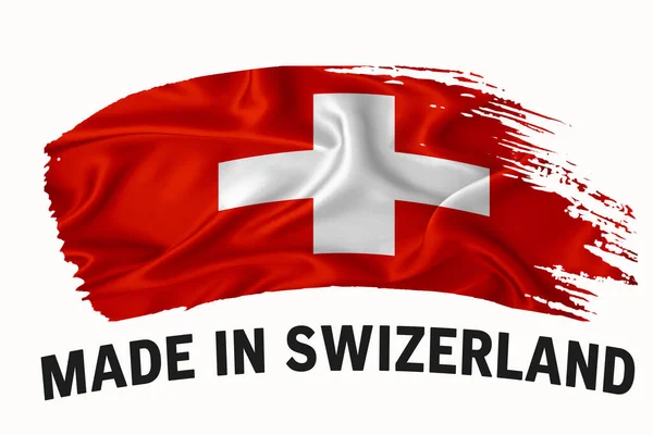 Vyrobeno Švýcarsku Ručně Psaný Vintage Stuha Vlajka Tahy Štětcem Typografie — Stock fotografie