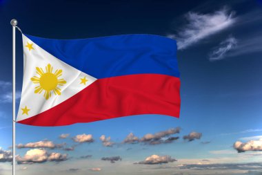 Filipinler ulusal bayrağı derin mavi gökyüzüne karşı rüzgarda dalgalanıyor. Uluslararası ilişkiler kavramı.