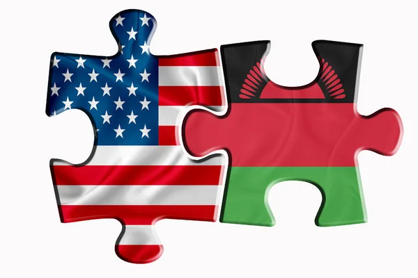 Malawi Flag United States America Flag Two Puzzle Pieces White — Stock Photo, Image