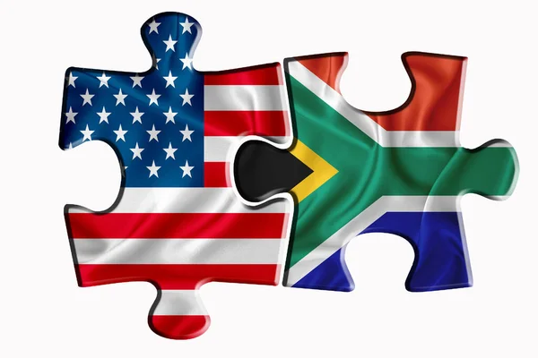 Bandiera Sudafricana Bandiera Degli Stati Uniti America Due Pezzi Puzzle — Foto Stock