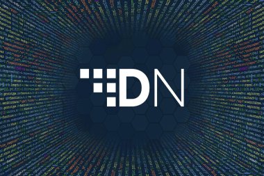 Dijital Not, XDN şifreleme para birimi sembolü. Bilgisayar programı kodundan bir tünel. Kod Dizileri, Javascript, CSS ve PHP programcıları. Hackleme kodlama konsepti. Yazılım için kaynak kod.