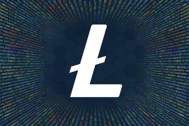 Litecoin, LTC şifreleme sembolü. Bilgisayar programı kodundan bir tünel. Kod Dizileri, Javascript, CSS ve PHP programcıları. Hackleme kodlama konsepti. Yazılım için kaynak kod.