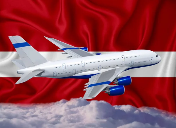 Flag White Airplane Clouds Concept Tourist International Passenger Transportation — Stock Photo, Image