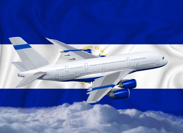 Flag White Airplane Clouds Concept Tourist International Passenger Transportation — Stock Photo, Image