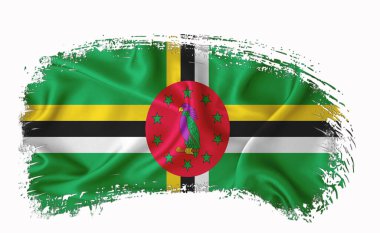 Dominika bayrağı, fırça darbesi, tipografi, harf, logo, etiket, beyaz arkaplan üzerine afiş.