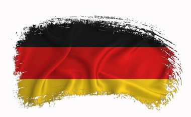 Almanya bayrağı, fırça darbesi, tipografi, harf, logo, etiket, afiş beyaz arka planda.