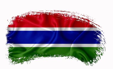 Gambiya bayrağı, fırça darbesi, tipografi, harf, logo, etiket, afiş beyaz arka planda.