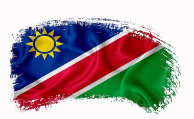 Namibya bayrağı, fırça darbesi, tipografi, harf, logo, etiket, beyaz arka planda pankart.