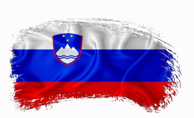 Slovenya bayrağı, fırça darbesi, tipografi, harf, logo, etiket, afiş beyaz zemin üzerinde.