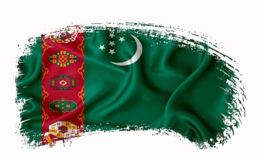 Türkmenistan bayrağı, fırça darbesi, tipografi, harf, logo, etiket, afiş beyaz arka planda.