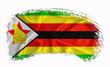Zimbabwe bayrağı, fırça darbesi, tipografi, harf, logo, etiket, afiş beyaz arka planda.