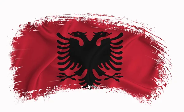 Albânia Bandeira Pincelada Tipografia Letras Logotipo Rótulo Banner Fundo Branco — Fotografia de Stock