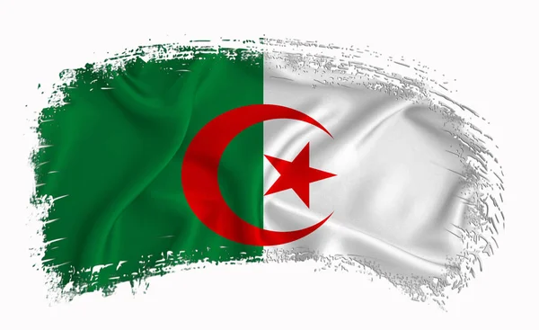 アルジェリア国旗 ブラシストローク タイポグラフィ レタリング ラベル 白い背景のバナー — ストック写真