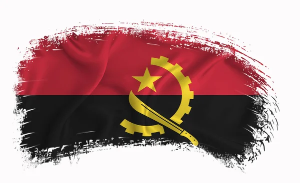 Angola Flagga Pensel Stroke Typografi Bokstäver Logotyp Etikett Banner Vit — Stockfoto