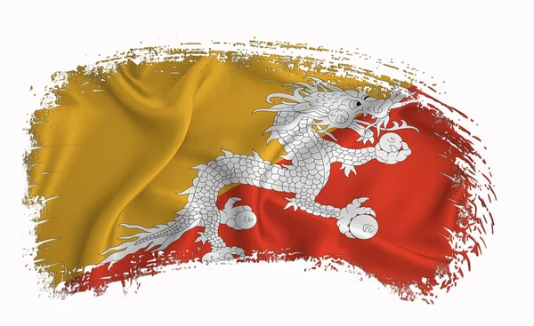 Bhutan Flagga Pensel Stroke Typografi Bokstäver Logotyp Etikett Banner Vit — Stockfoto