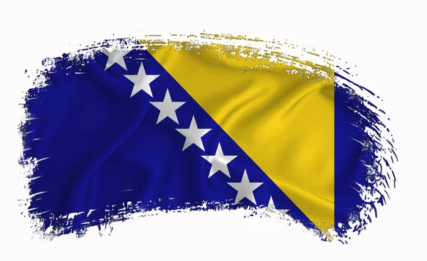 Bosna Herzegovina Bayrağı Fırça Darbesi Tipografi Harf Logo Etiket Beyaz — Stok fotoğraf