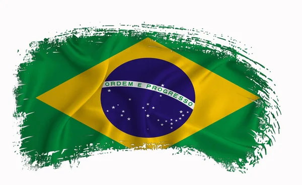 Brazil Zászló Ecsetvonás Tipográfia Betűk Logó Címke Banner Fehér Alapon — Stock Fotó