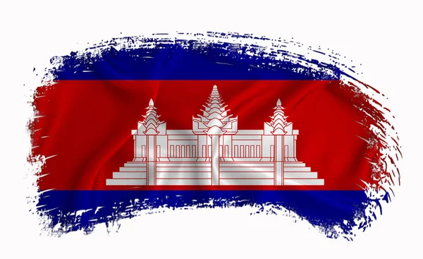 Cambodja Vlag Penseelstreek Typografie Belettering Logo Label Spandoek Witte Achtergrond — Stockfoto