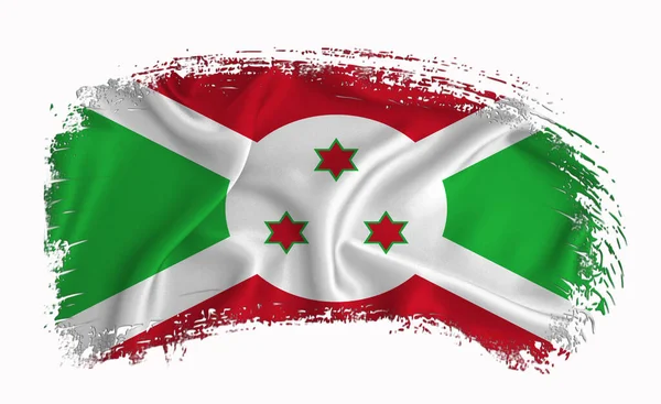 Σημαία Μπουρούντι Πινελιά Τυπογραφία Γράμματα Λογότυπο Ετικέτα Πανό Λευκό Φόντο — Φωτογραφία Αρχείου