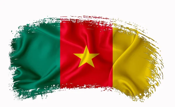 Kamerun Flagge Pinselstrich Typografie Schriftzug Logo Etikett Banner Auf Weißem — Stockfoto