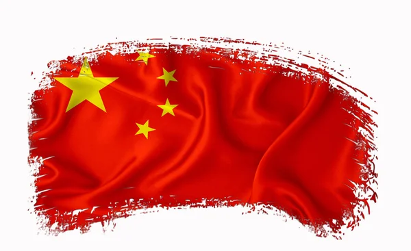 China Flagge Pinselstrich Typografie Schriftzug Logo Etikett Banner Auf Weißem — Stockfoto