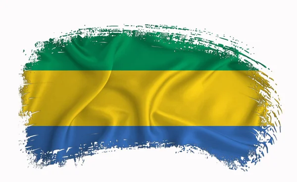 Flaga Gabonu Pociągnięcie Pędzla Typografia Liternictwo Logo Etykieta Baner Białym — Zdjęcie stockowe