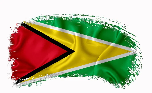 Guyana Vlag Penseelstreek Typografie Belettering Logo Label Banner Een Witte — Stockfoto