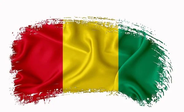 Guinea Flagge Pinselstrich Typografie Schriftzug Logo Etikett Banner Auf Weißem — Stockfoto