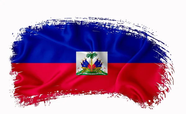 ハイチ国旗ブラシストロークタイポグラフィレタリングロゴラベル白い背景のバナー — ストック写真