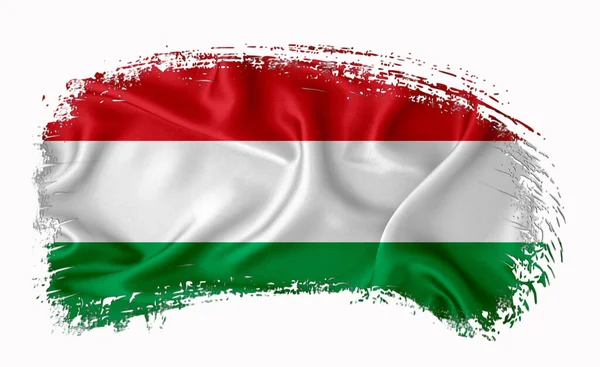 Magyarország Zászló Ecsetvonás Tipográfia Felirat Logó Címke Banner Fehér Alapon — Stock Fotó