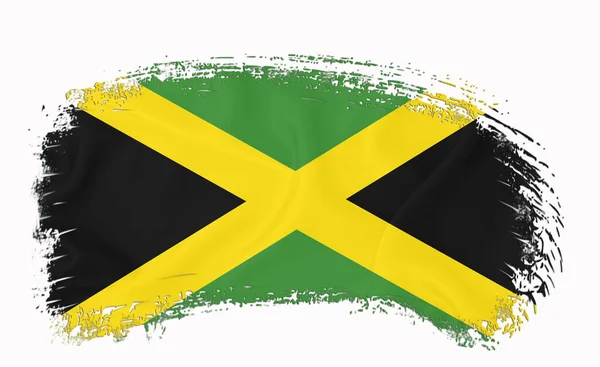 Jamaica Zászló Ecsetvonás Tipográfia Felirat Logó Címke Banner Fehér Alapon — Stock Fotó